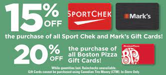 Maybe you would like to learn more about one of these? Canadian Tire Promotions On Boston Pizza Sportchek And Mark S Gift Cards