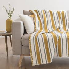 Plaid En Coton Motifs A Rayures Jaune Moutarde 160x120 Sabline Trending Decor Dining Room Bench Seating Dining Sofa