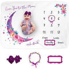 Luka Lily Baby Monthly Milestone Blanket Girl Photo Blanket For Newborn Baby Shower Month Blanket For Baby Girl Nursery Decor Baby Growth Chart Blanket Includes Headband Wreath And Frame 60 X40 Walmart Com