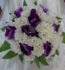 Silk Purple Tulips Cream Chrysanthemum Bridal Wedding Bouquet Wedding Flower Decorations Chrysanthemum Bridal Wedding Bridal Bouquets