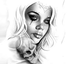Black And White Realistic Sugar Skull Tattoo Realistic Muerte Girl Tattoo Design Skull Girl Tattoo Tattoo Design Drawings Tattoo Designs For Girls