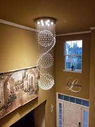 5 type a light bulbs are needed. Contemporary Crystal Chandelier Lighting For High Ceiling Light With Sparklin Modern Chandeliers High Ceilings Crystal Chandelier Entryway Staircase Chandelier