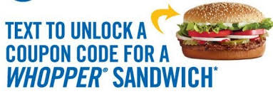 Hot Burger King Free Whopper Coupon Text Offer Burger Whoppers Burger King