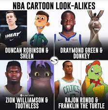 Duncan robinson only has one full nba season under his belt and hasn't earned a nickname yet. Nba Cartoon Look Alikes Duncan Robinson Sheen Zion Williamson I Rajon Rondo Toothless Franklin The Turtle