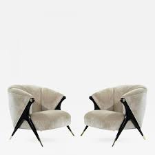 Karpen accent chair vintage cane back carved wood parlor antique furniture seat. Modernist Karpen Lounge Chairs In Beige Chenille