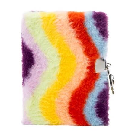 Plush Rainbow Furry Journal with Lock