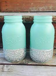 Quart Glitter Mason Jars Set Of 2 Mint And By Prettysimplystudio Silver Mason Jars Mason Jar Crafts Diy Glitter Mason Jars