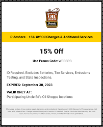 Uncle Ed's Coupons | $15 Off Any Oil Change | Military - 25% Off Any Oil  Change | Rideshare - 15% Off Oil Changes & Additional Services
