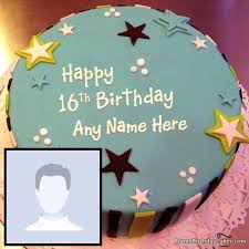Happy birthday cake card 16 sixteen year party. Amazing 16th Birthday Cake With Name And Photo