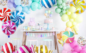 This balloon decoration features a 14 self sealing foil/mylar balloon. Candyland Party Decorations With Pastel Macaron Lollipop Balloons For Christmas Holiday Candy Theme Baby Shower Birthday Party Supplies Candy Balloon Garland And Arch Kit Toys Games Party Supplies Interven Group