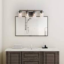 Laluz Rustic Bathroom Vanity Clear Glass Farmhouse Wall Light Fixture 4 Sources Faux Wood Farmhouse Goals