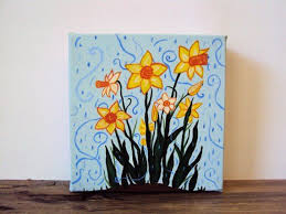 Narcissus Daffodil Wall Art December Birth Flower 6 X 6 Original Painting Rainy Spring Flowers Daffodil Wall Art Painting Yellow Spring Flowers