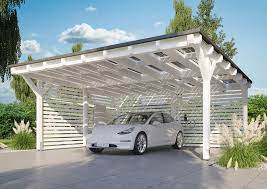 Tesla Model 3 Under The Solar Carport Solarcarporte De We Can Do A Carport For 2 Cars A Second Structure Like It Behind For Carport Designs Carport Pergola