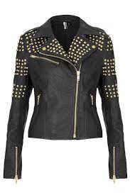 Topshop Gold Studded Leather Jacket Blazer Coat Outerwear Uk 8 10 12 36 38 40 Leather Jacket Style Womens Fashion Jackets Leather Jacket
