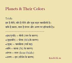 Planets & Their Colors Hot Gk Tricks in HIndi ~ HindiGk.in