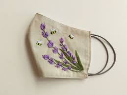 Mouth Mask Fashion Diy Cotton Face Mask Fashion Style Face Mask Design Embroidered Lavender Bees Mouth Mask Fashion Mask Design Flower Embroidery Designs