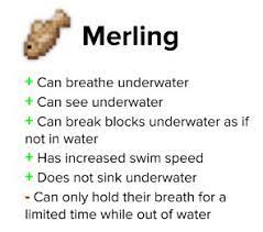 Between many new races from arachnid, avian, feline, merling, blazeborn, and phantom. Originsmp Updates On Twitter Niki Merling Breathes Underwater Sees Underwater Has Overland Abilities But Underwater Eg Breaking Blocks Fast Increased Swimming Speed Doesn T Sink Cannot