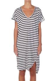 Boxy T Shirt Dress With Tail Thin Black White Bassike