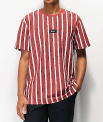 Black And Red Striped T Shirt Mens Huf Dexter Stripe Red White Knit T Shirt Zumiez In 2020 Best Mens Fashion Mens Casual Outfits Knitted Tshirt