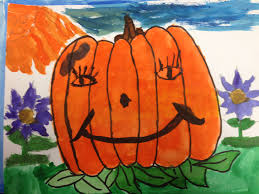 2nd Grade Guided Draw For The Main Subject Students Had To Create Them Own Environment In Which Their Pumpkin Was I Elementary Art Guided Drawing Student Art