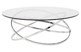 Oval glass side table furniture round espresso coffee distressed, source: Elise Silver Interlocking Bands Glass Coffee Table