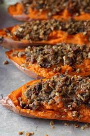 Twice Baked Sweet Potato Yam Recipe With Chipotle Pecan Streusel Twice Baked Sweet Potatoes Yams Recipe Sweet Potato Recipes Baked