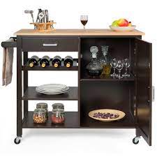 Cozy castle kitchen island on wheels kitchen cart trolley with storage, drawers, cabinet, towel rack and wood top kitchen cart for home hotel kitchen dinning room, black 4.4 out of 5 stars 251 $169.99 $ 169. 4 Tier Brown Wood Kitchen Island Trolley Cart Storage Cabinet Wine Rack