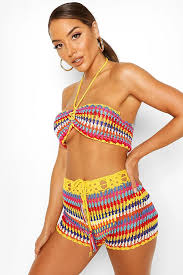 Wholesale knitting loom set loom knit round crochet yarn for knitting. Rainbow Crochet Knit Beach Top Short Set Boohoo