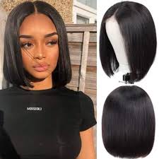 Black Bob Wig Lace Front 100% Human Hair Wig