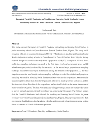 PDF) IMPACT OF COVID-19 PANDEMIC ON TEACHING AND LEARNING SOCIAL STUDIES IN  JUNIOR SECONDARY SCHOOLS IN GUSAU EDUCATION ZONE OF ZAMFARA STATE, NIGERIA