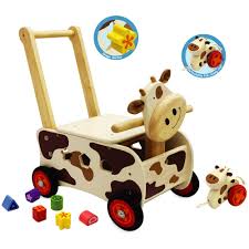Kids Wooden Walker Rider Shape Sorting Cow Baby Activity Walking Toy Gift Toys Wooden Toys Wooden
