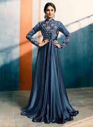 Jennifer Winget Navy Blue Silk Readymade Gown 133647 Indian Long Dress Indian Evening Gown Fashion Dress Party