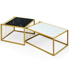 Round coffee table small apartment modern minimalist furniture light luxury net red ins. Modern Nesting Coffee Table Marble Top Side Snack Table Set With Gold Metal Frame