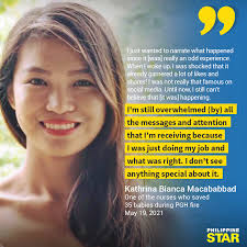 I WAS JUST DOING MY JOB' Nurse Kathrina Bianca Macababbad said she and her  fellow workers at the Philippine General Hospital had no time to think  about the dangers of rescuing the