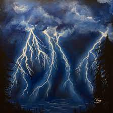 Glow In The Dark Art Lightning Storm Painting Sky Original Art Etsy In 2021 Sky Painting Lightning Art Storm Art