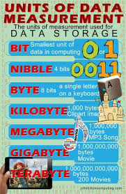 Units Of Data Measurement Explaining Bit Nibble Byte Kilobyte Megabyte Gigabyte And Terabyte Computer Science Teaching Computers Computer Lessons