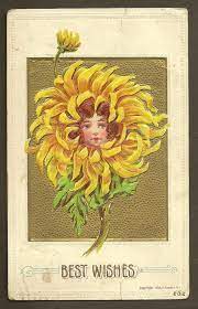 Reserved Listing Sabine Girls Face In Yellow Chrysanthemum Etsy Vintage Postcards Flower Fairy Flowers