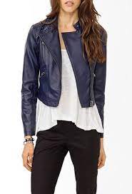 Forever21 Navy Faux Leather Moto Jacket 40 Studded Leather Jacket Clothes Faux Leather Jackets