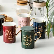 Dear Moment Modern Ceramic Mug With Lid Spoon Milk Coffee Cup Lovers Home Mug Unbranded Romanticism In 2020 Ceramic Mug With Lid Mugs Modern Ceramics