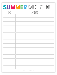 Daily Summer Schedule Printable