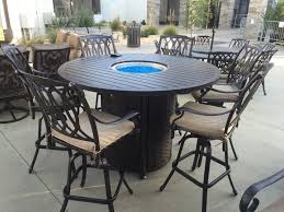 It can warm and heat up an outdoor space without the inconveniences associated with a wood burning fire pit. San Marcos 7 Piece Bar Height Patio Set With Fire Pit 71 Inch Round Table For 6 Person Zenpatio