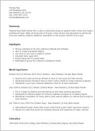 auto body painter resume template