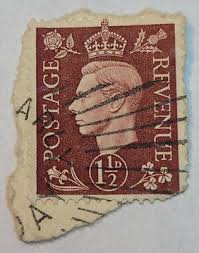 Postage Revenue ~ King George VI ~ Brown 1½D Stamp ~ Posted/Used ~ c.1940's  ~Z15