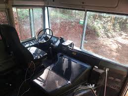 Driver seat area of a school bus conversion