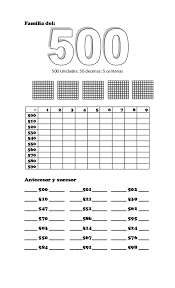 Image result for ficha de los numeros del 100 al 500