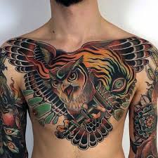 70 Owl Chest Tattoo Designs For Men Nocturnal Ink Ideas Chest Piece Tattoos Owl Tattoo Chest Tattoos For Guys