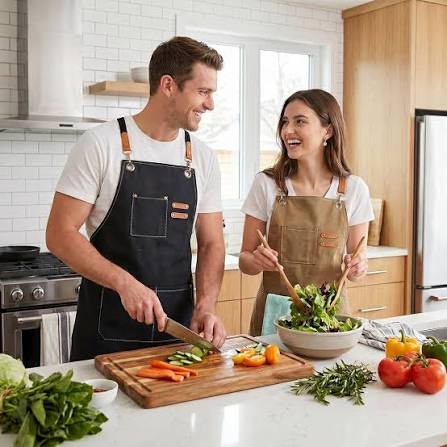 Chef Apron, Cotton Canvas Cross Back Adjustable Apron with Pockets for Women and Men