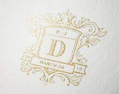 Fai Print Wedding Heraldry Gold Engraved Crest Wedding Logo Monogram Monogram Wedding Crest Monogram