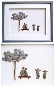Pebble Art Family Family Of 4 Gift Anniversary Gift Idea Framed Family Wall Art Family Home Decor New Home Housewarming Gift Stone Art Pebble Art Family Pebble Art Stone Art