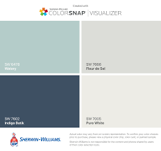 There is no valid color in the box above. Kitchen Watery Sw 6478 Indigo Batik Sw 7602 Fleur De Sel Sw 7666 Pure White Sw 7005 Indigo Batik Sherwin Williams Color Palette House Color Schemes